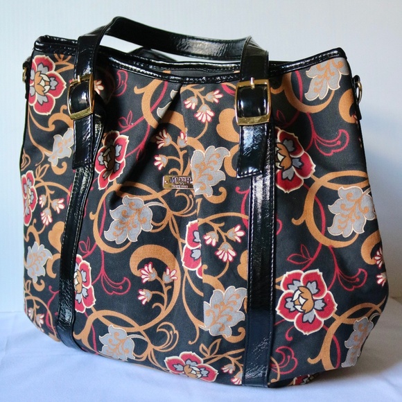 MaggiB Floral Handbag Crossbody Hobo Bag Purse Black Red Yellow - Picture 2 of 10